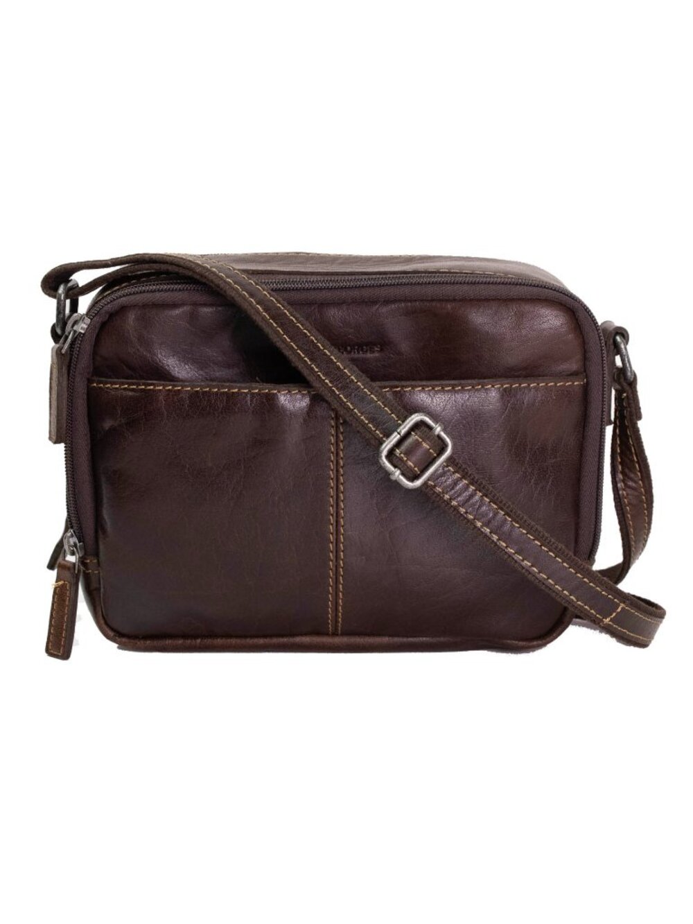 Jack Georges Voyager Brown Leather Crossbody Bag Zip Organizer Travel Unisex